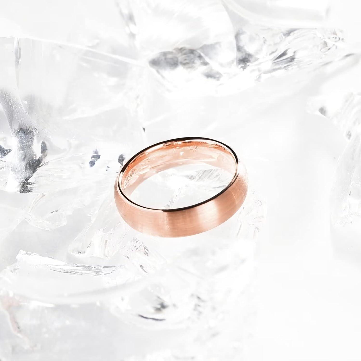 imageKing Will Wedding Band for Men Women 24678mm Domed Matte Brushed Tungsten Carbide Rings SolidDual Color Engagement Rings Comfort FitRose Gold6mm