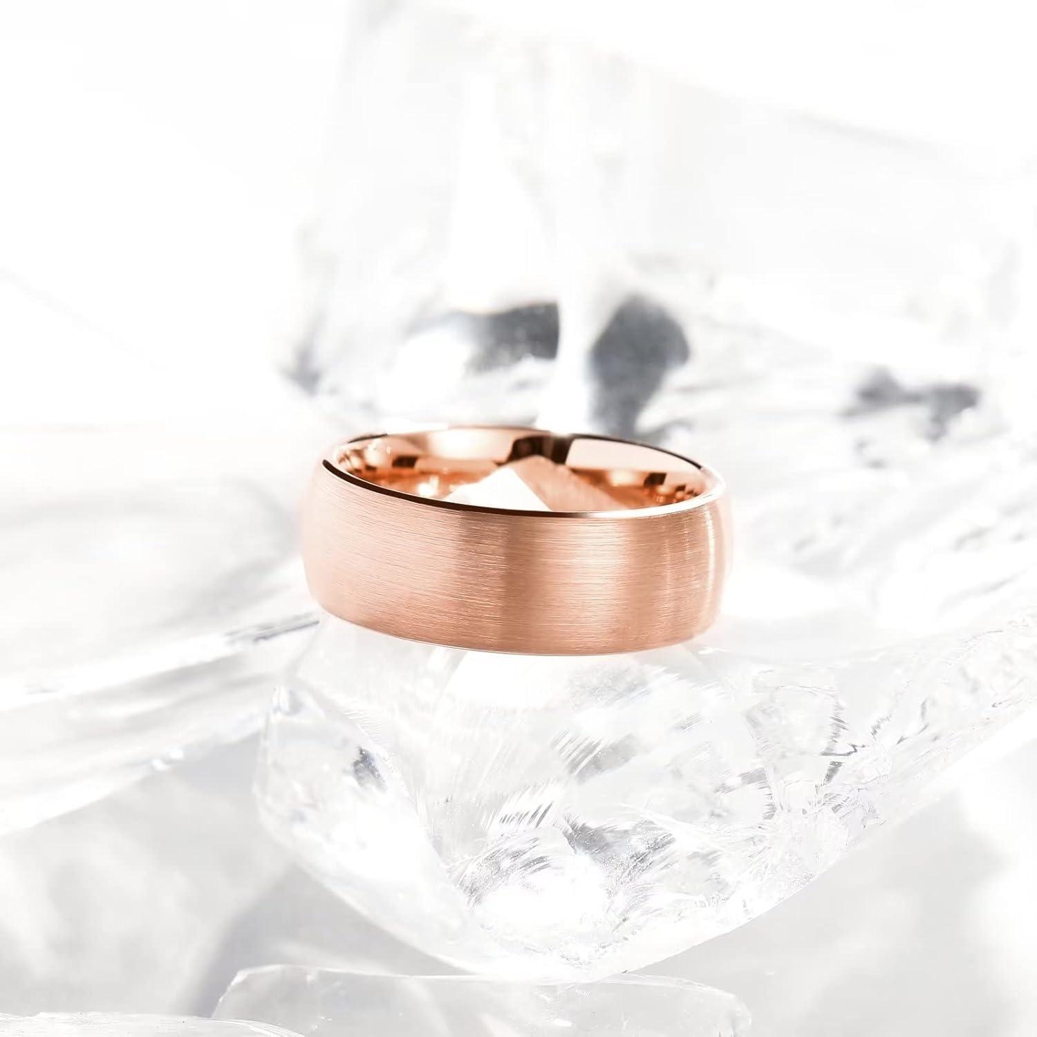 imageKing Will Wedding Band for Men Women 24678mm Domed Matte Brushed Tungsten Carbide Rings SolidDual Color Engagement Rings Comfort FitRose Gold8mm