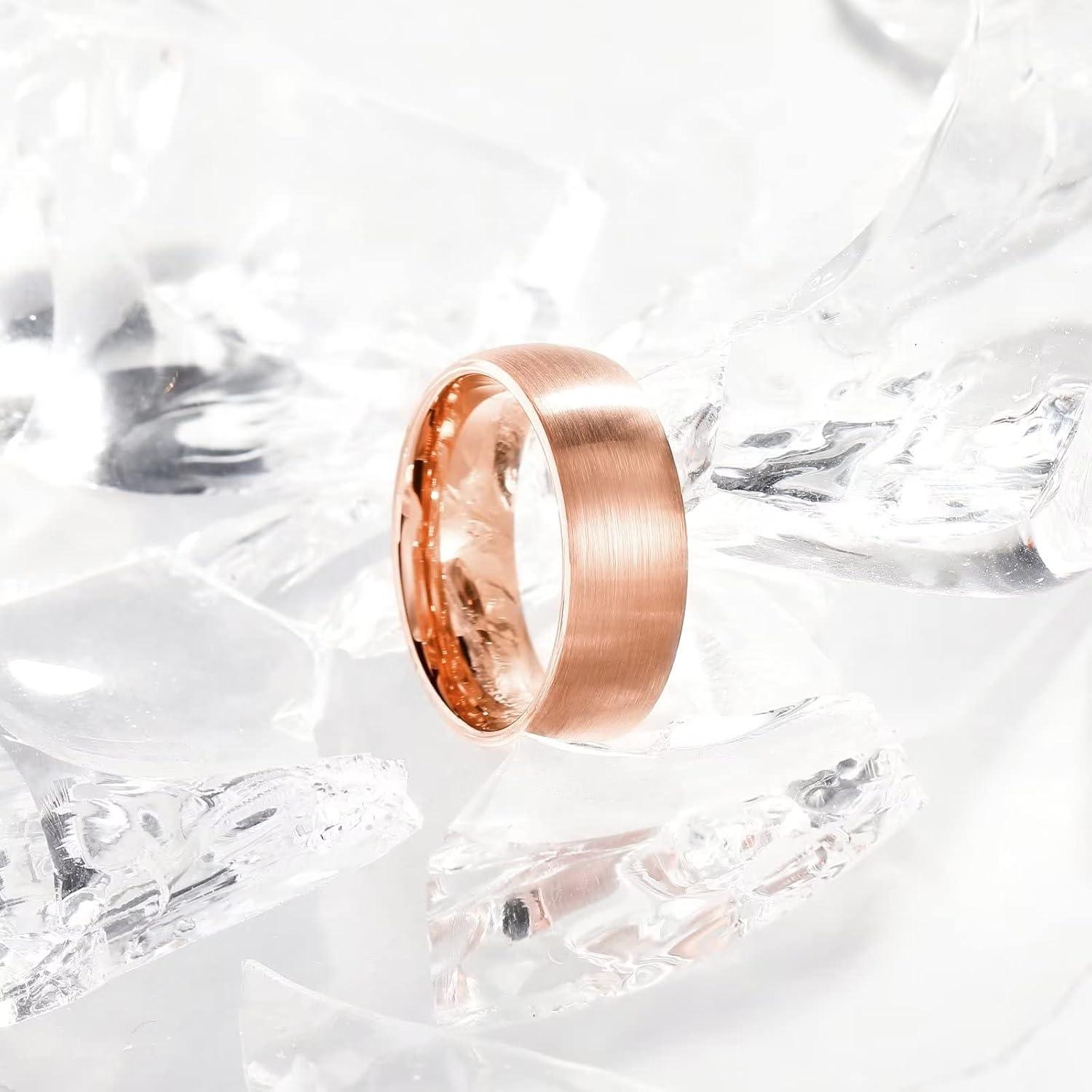 imageKing Will Wedding Band for Men Women 24678mm Domed Matte Brushed Tungsten Carbide Rings SolidDual Color Engagement Rings Comfort FitRose Gold8mm