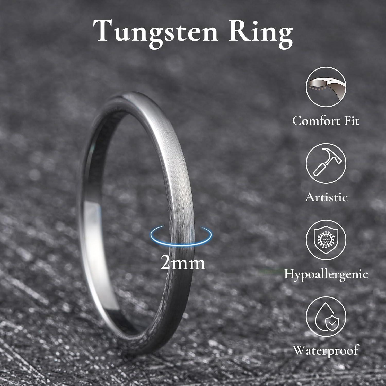 imageKing Will Wedding Band for Men Women 24678mm Domed Matte Brushed Tungsten Carbide Rings SolidDual Color Engagement Rings Comfort FitSilver2mm