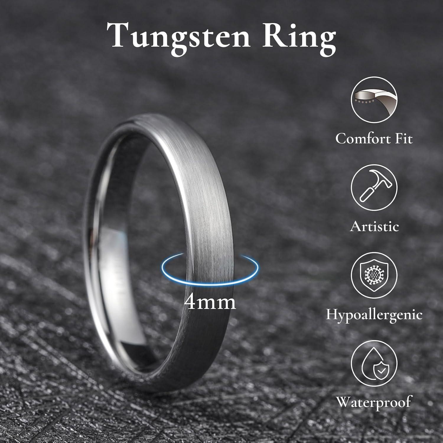 imageKing Will Wedding Band for Men Women 24678mm Domed Matte Brushed Tungsten Carbide Rings SolidDual Color Engagement Rings Comfort FitSilver4mm