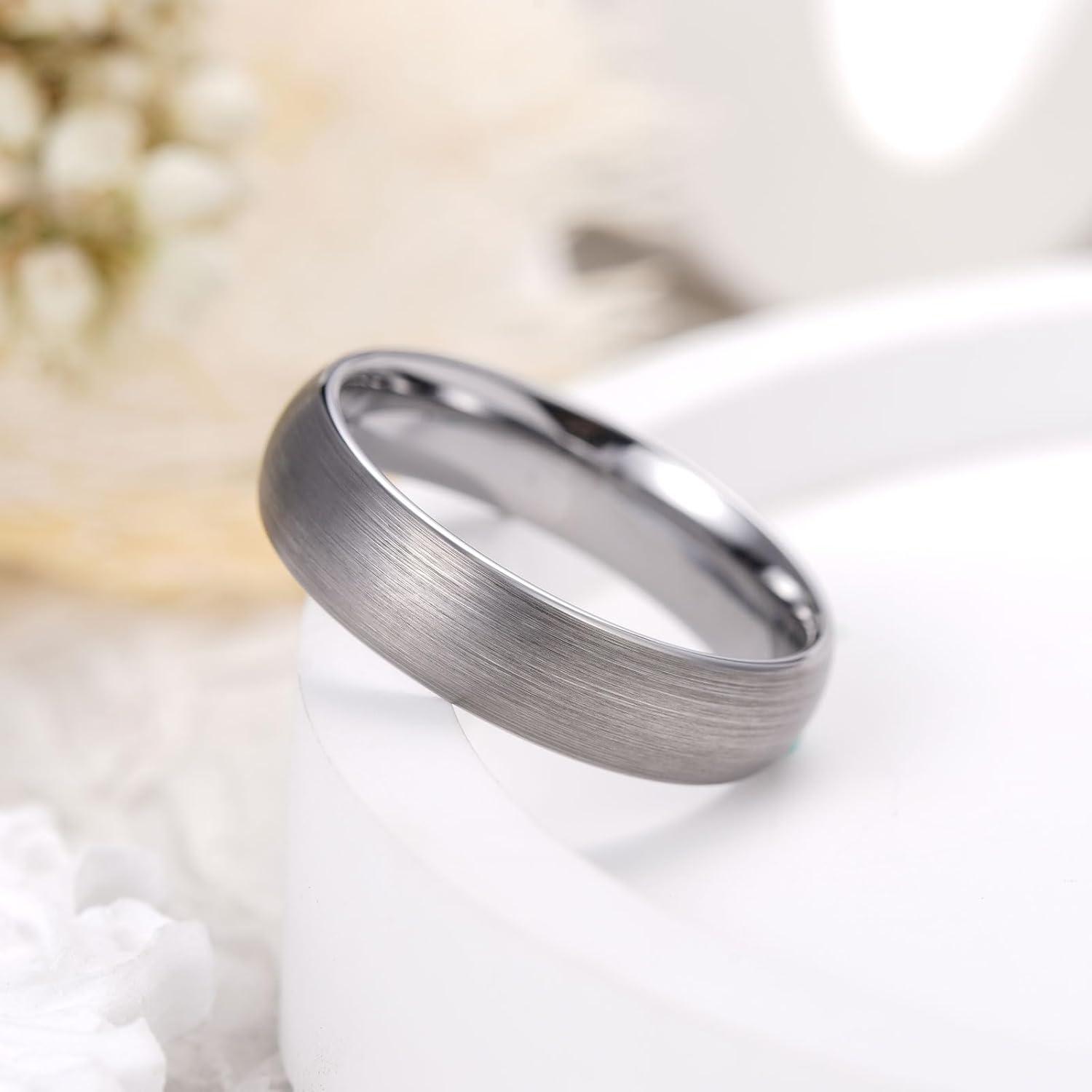 imageKing Will Wedding Band for Men Women 24678mm Domed Matte Brushed Tungsten Carbide Rings SolidDual Color Engagement Rings Comfort FitSilver6mm