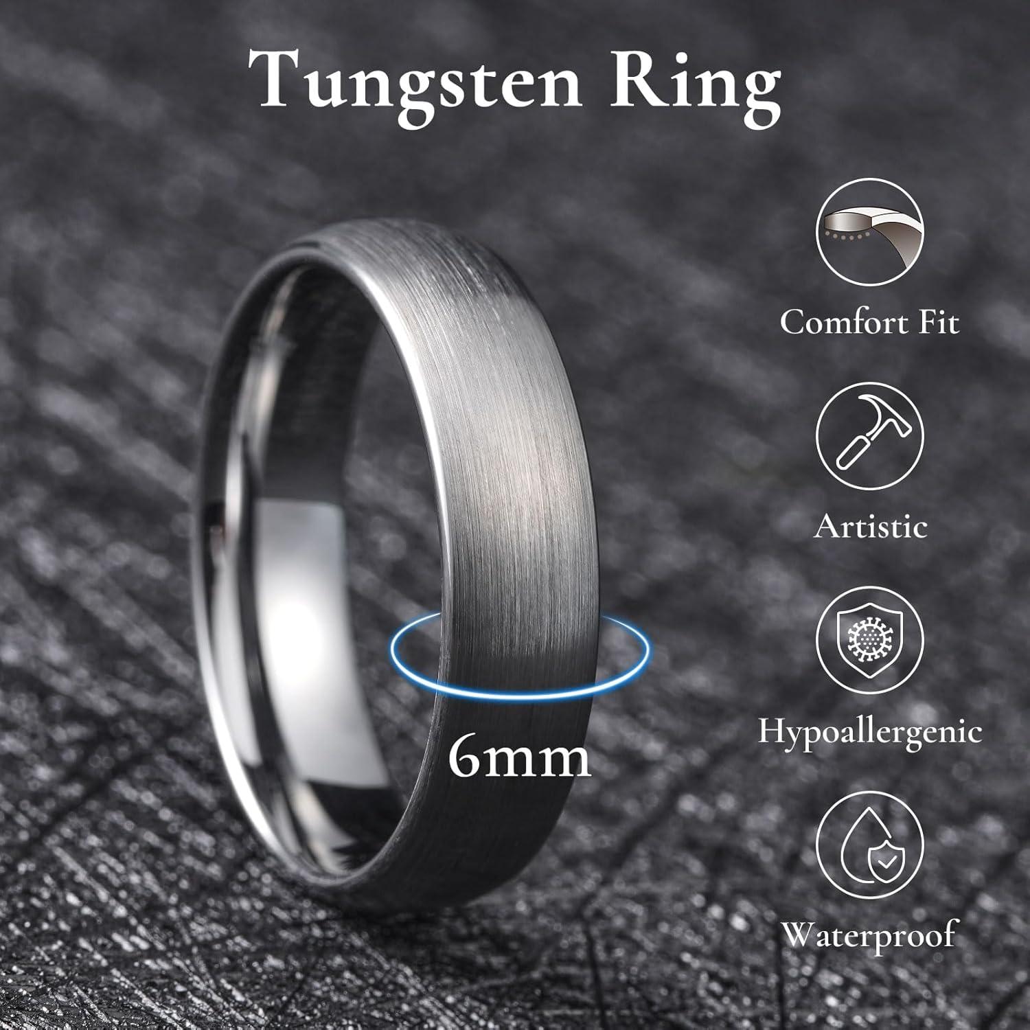imageKing Will Wedding Band for Men Women 24678mm Domed Matte Brushed Tungsten Carbide Rings SolidDual Color Engagement Rings Comfort FitSilver6mm