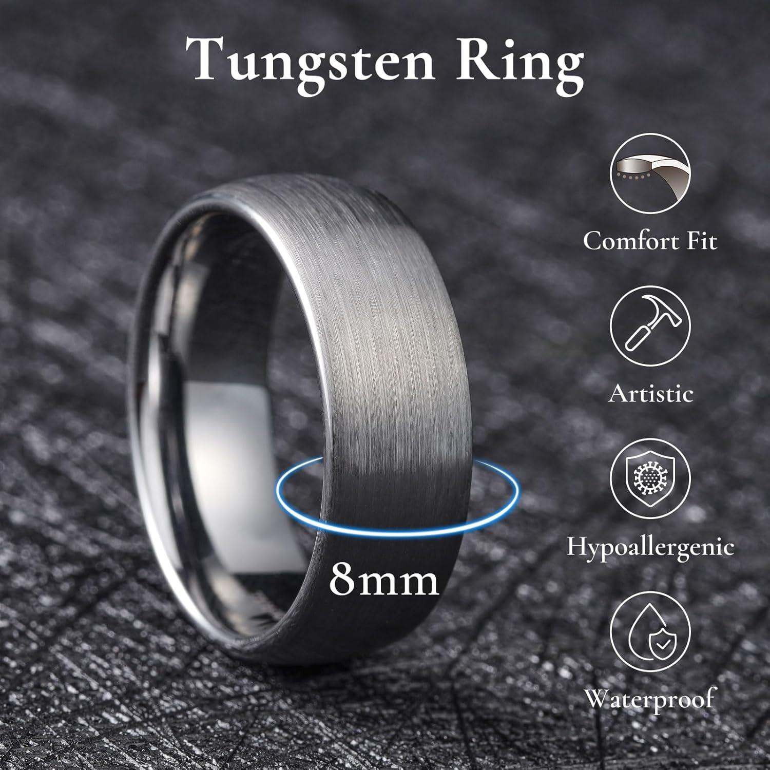 imageKing Will Wedding Band for Men Women 24678mm Domed Matte Brushed Tungsten Carbide Rings SolidDual Color Engagement Rings Comfort FitSilver8mm