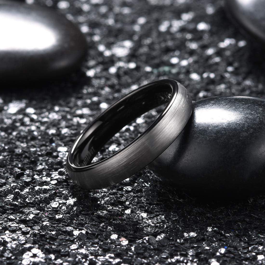 imageKing Will Wedding Band for Men Women 24678mm Domed Matte Brushed Tungsten Carbide Rings SolidDual Color Engagement Rings Comfort FitSilverBlack4mm