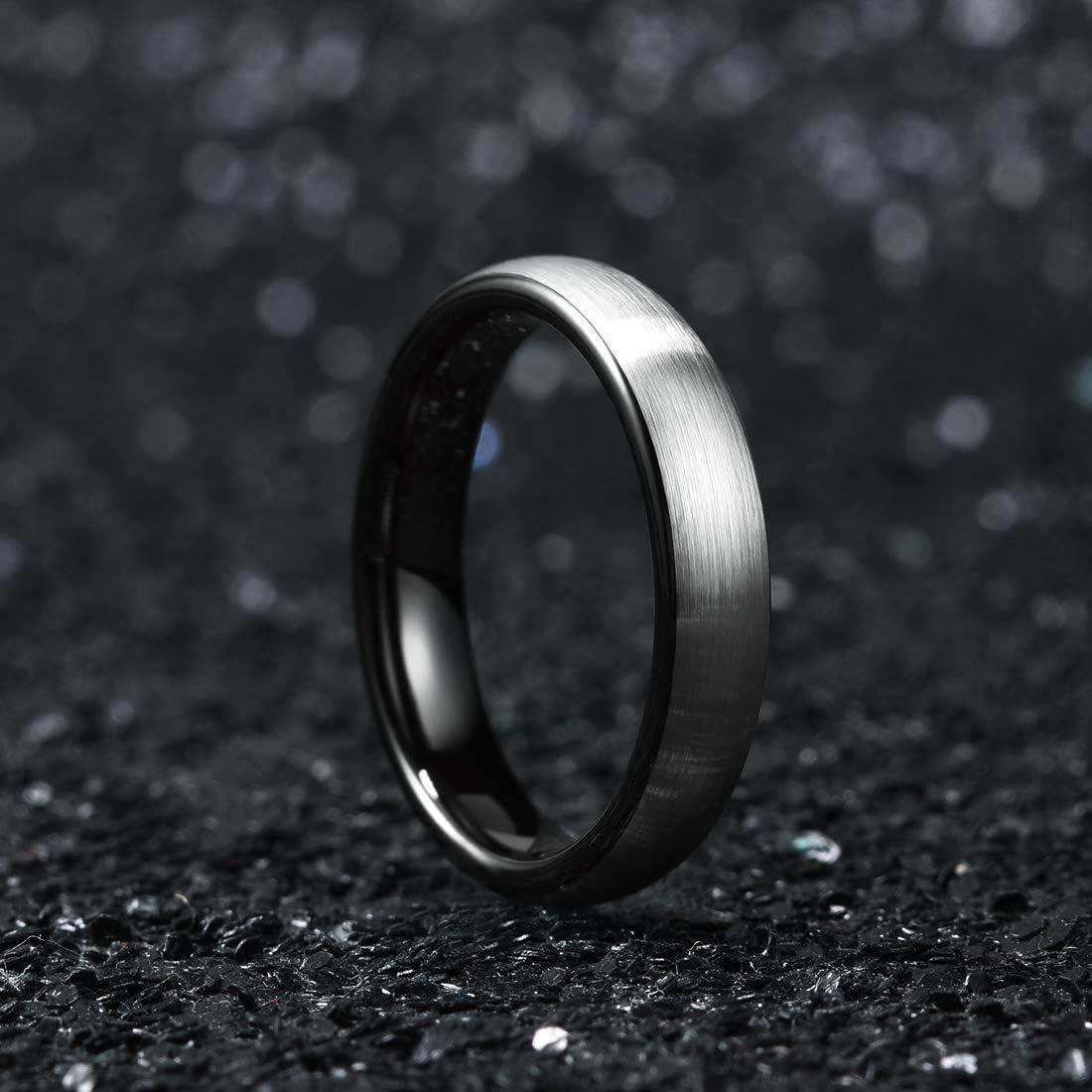 imageKing Will Wedding Band for Men Women 24678mm Domed Matte Brushed Tungsten Carbide Rings SolidDual Color Engagement Rings Comfort FitSilverBlack4mm