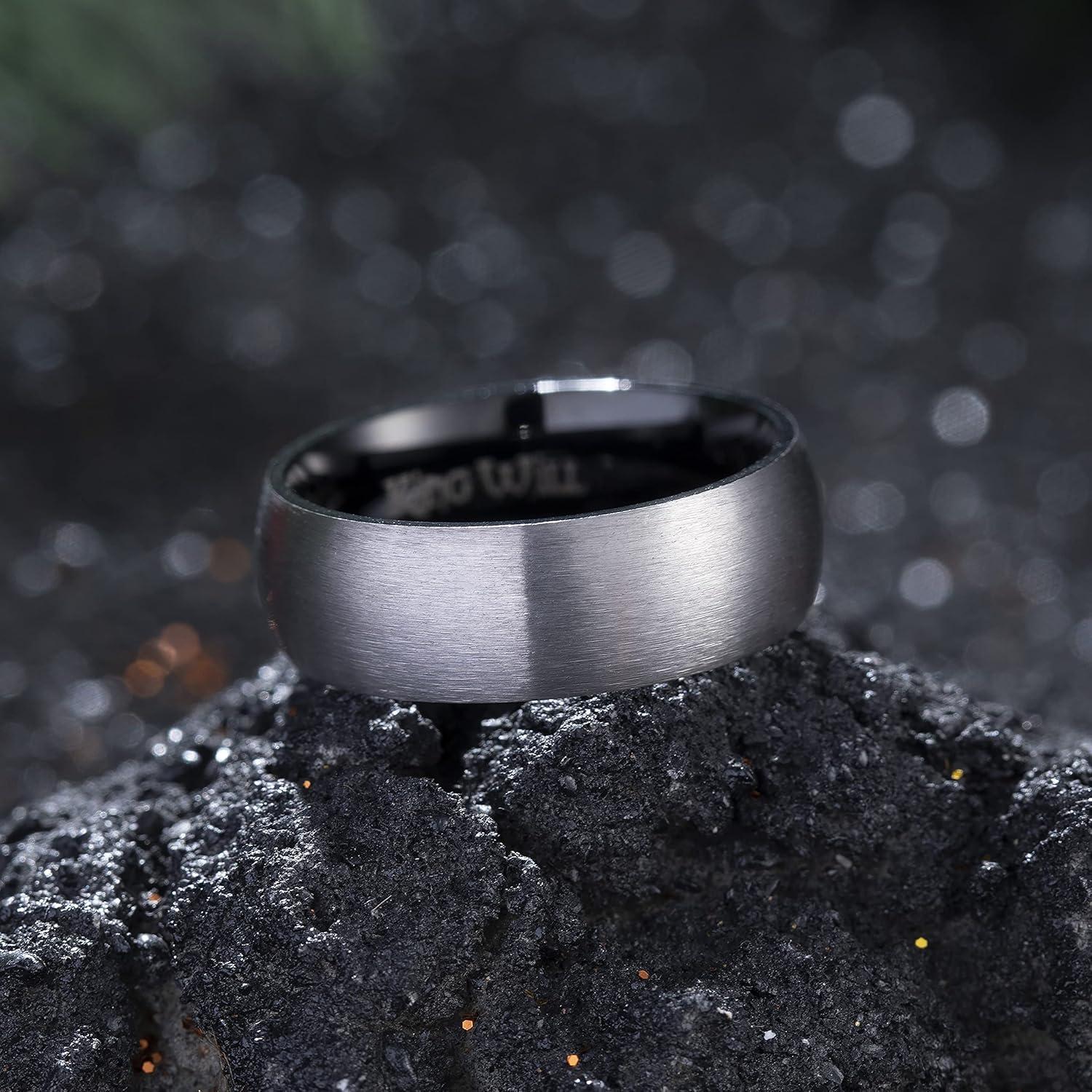 imageKing Will Wedding Band for Men Women 24678mm Domed Matte Brushed Tungsten Carbide Rings SolidDual Color Engagement Rings Comfort FitSilverBlack8mm