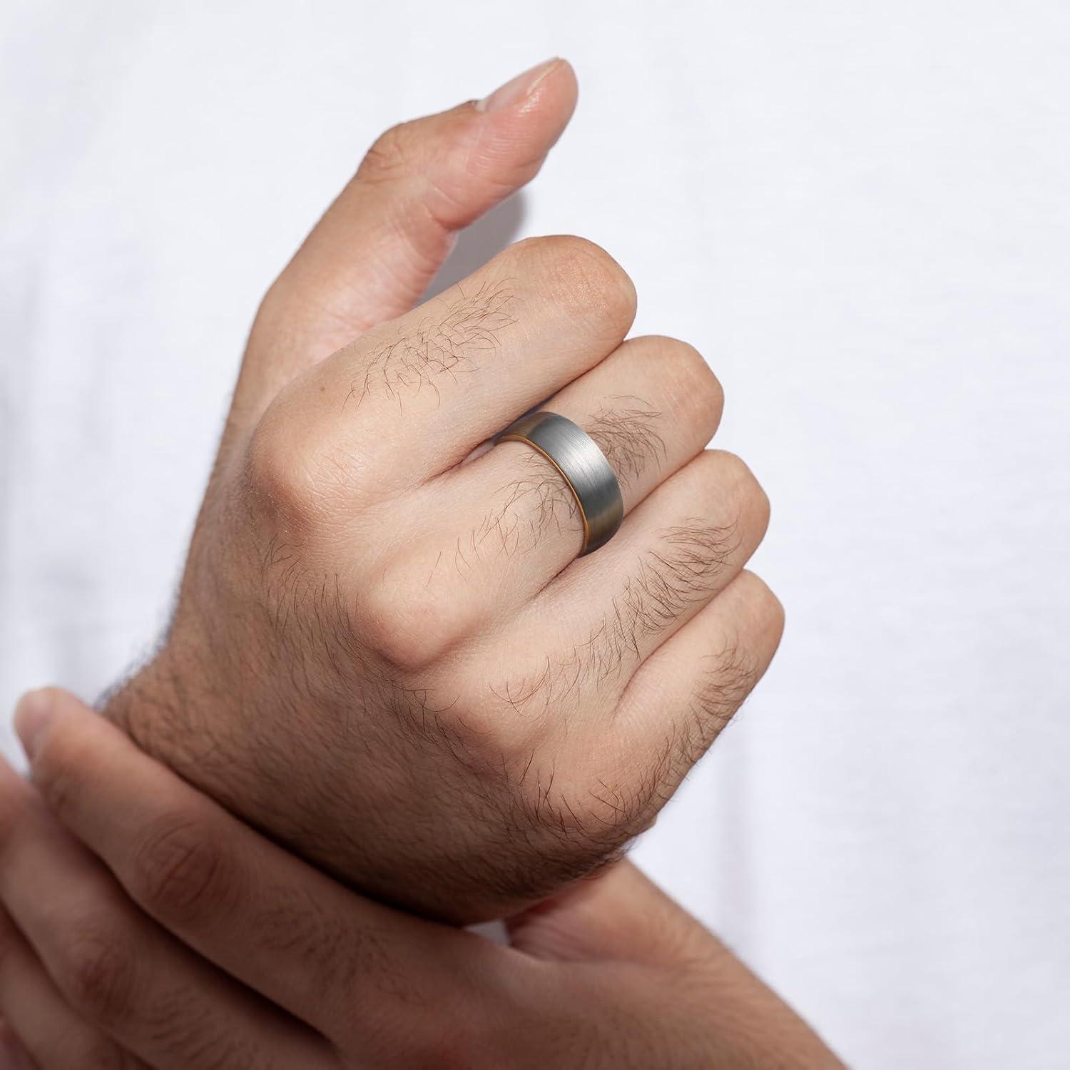 imageKing Will Wedding Band for Men Women 24678mm Domed Matte Brushed Tungsten Carbide Rings SolidDual Color Engagement Rings Comfort FitSilverGold8mm