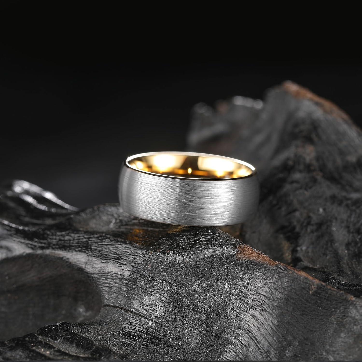 imageKing Will Wedding Band for Men Women 24678mm Domed Matte Brushed Tungsten Carbide Rings SolidDual Color Engagement Rings Comfort FitSilverGold8mm