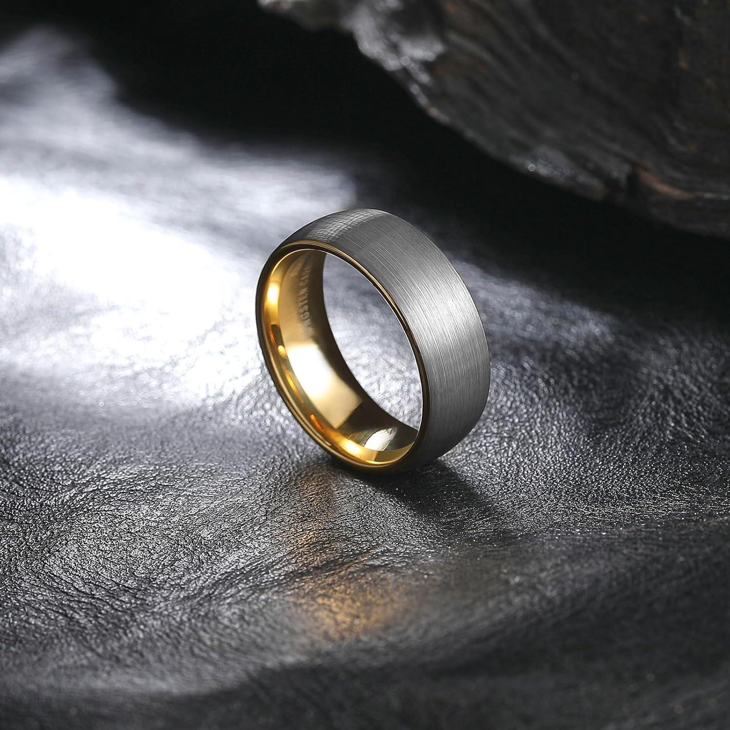 imageKing Will Wedding Band for Men Women 24678mm Domed Matte Brushed Tungsten Carbide Rings SolidDual Color Engagement Rings Comfort FitSilverGold8mm