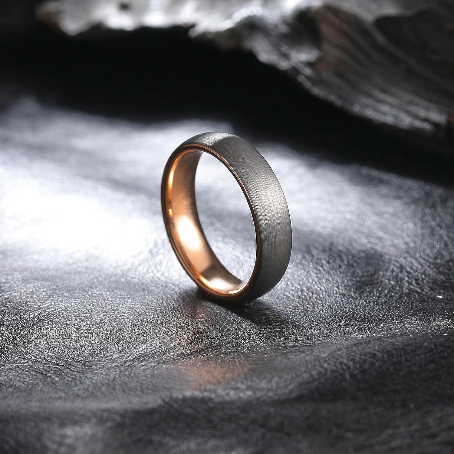 imageKing Will Wedding Band for Men Women 24678mm Domed Matte Brushed Tungsten Carbide Rings SolidDual Color Engagement Rings Comfort FitSilverRose Gold6mm