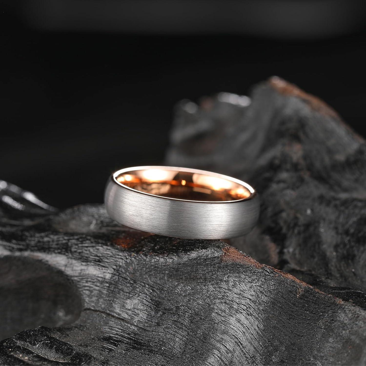 imageKing Will Wedding Band for Men Women 24678mm Domed Matte Brushed Tungsten Carbide Rings SolidDual Color Engagement Rings Comfort FitSilverRose Gold6mm