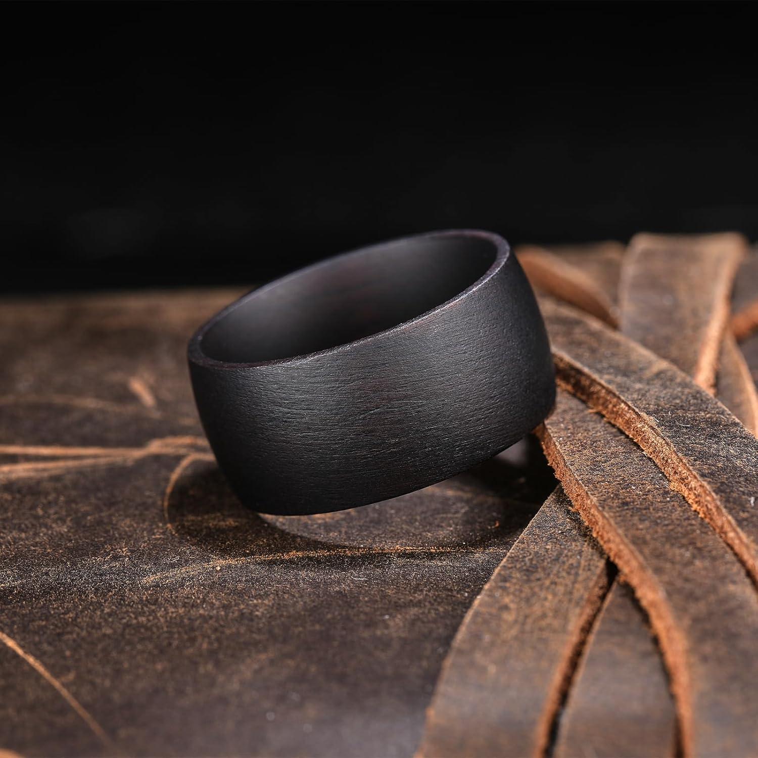 imageKing Will Wooden Wedding Band for Men Women 412mm Width in BlackBrown Wood Wedding Ring Domed Style Comfort Fit and Promise Ring Size 813Black Walnut12mm