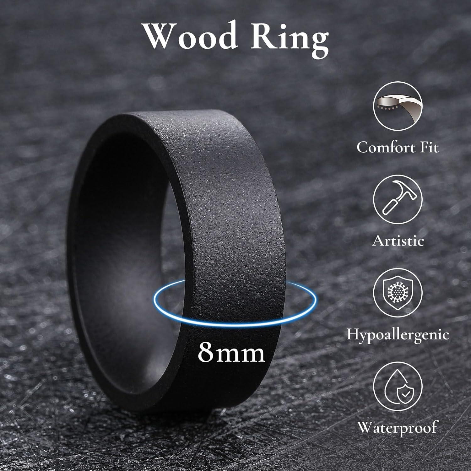 imageKing Will Wooden Wedding Band for Men Women 412mm Width in BlackBrown Wood Wedding Ring Domed Style Comfort Fit and Promise Ring Size 813Dalbergia Melanoxylon8mm