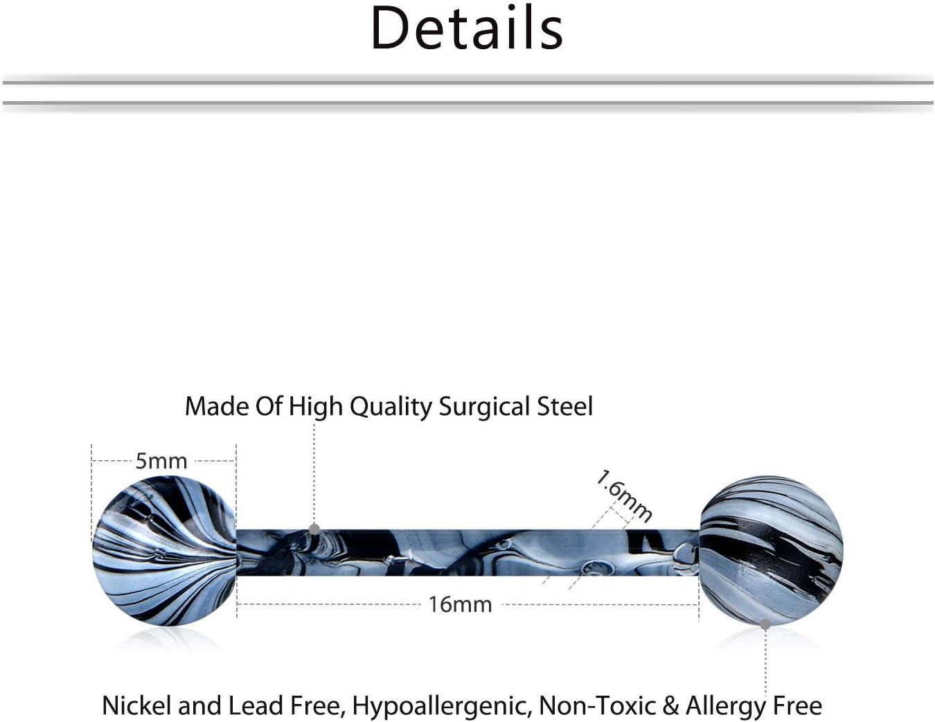 imageMayhoop 14G 36Pcs Stainless Steel Nipple Rings Tongue Rings Straight Barbell Bars Piercing 14mm 16mm 18mm in Length for Women MenDark