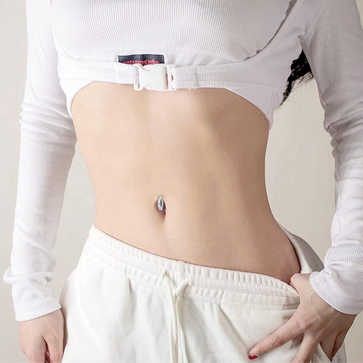 imageMayhoop 14G Belly Button Rings 316L Surgical Stainless Steel Dangle Clicker Belly Ring Dangling Piercing Jewelry With Heart Flower Butterfly Silver Gold Tone For Women3pcssilver