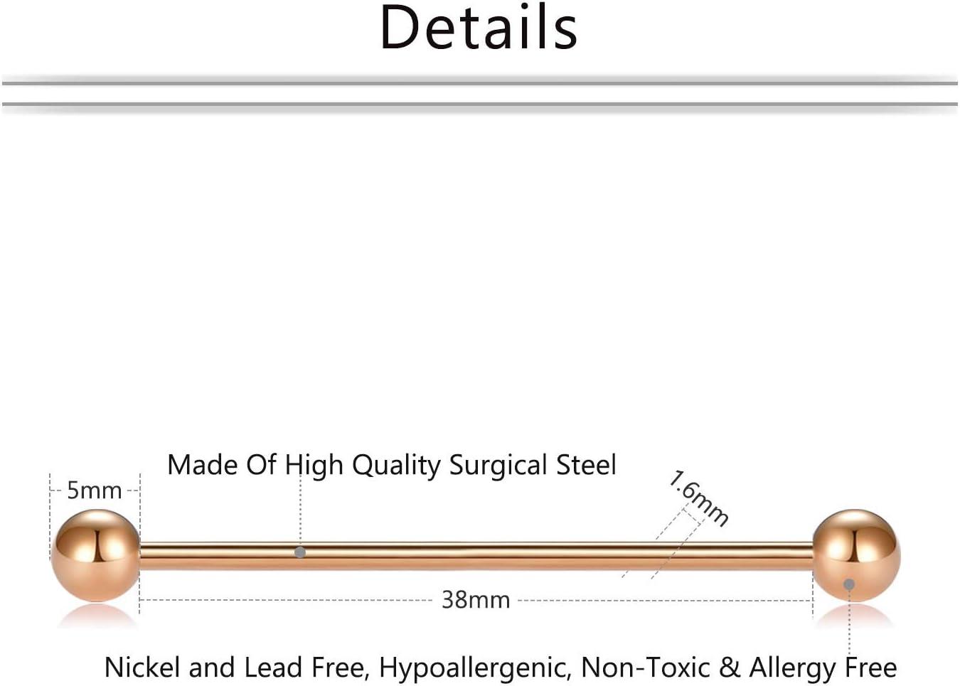 imageMayhoop 14G Industrial Barbell 316L Surgical Stainless Steel Earring Cartilage Body Piercing Jewelry 38mm 1ampamp12 Inch Industrial Piercing Bar Silver Rose Gold Black For Women Men2Rosegold