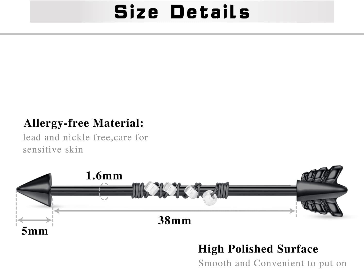 imageMayhoop 14G Industrial Barbell 316L Surgical Stainless Steel Earring Cartilage Body Piercing Jewelry 38mm 1ampamp12 Inch Industrial Piercing Bar Silver Rose Gold Black For Women Men3Black