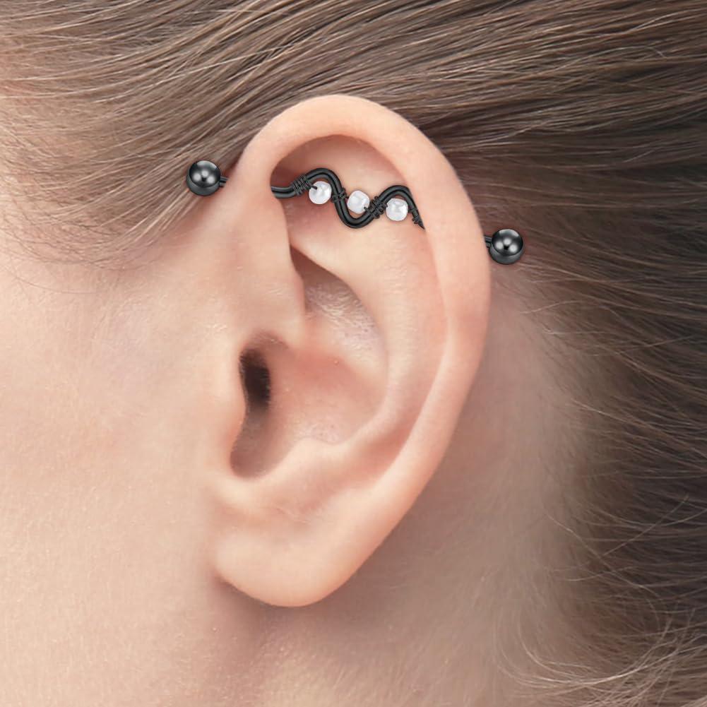 imageMayhoop 14G Industrial Barbell 316L Surgical Stainless Steel Earring Cartilage Body Piercing Jewelry 38mm 1ampamp12 Inch Industrial Piercing Bar Silver Rose Gold Black For Women Men3Black