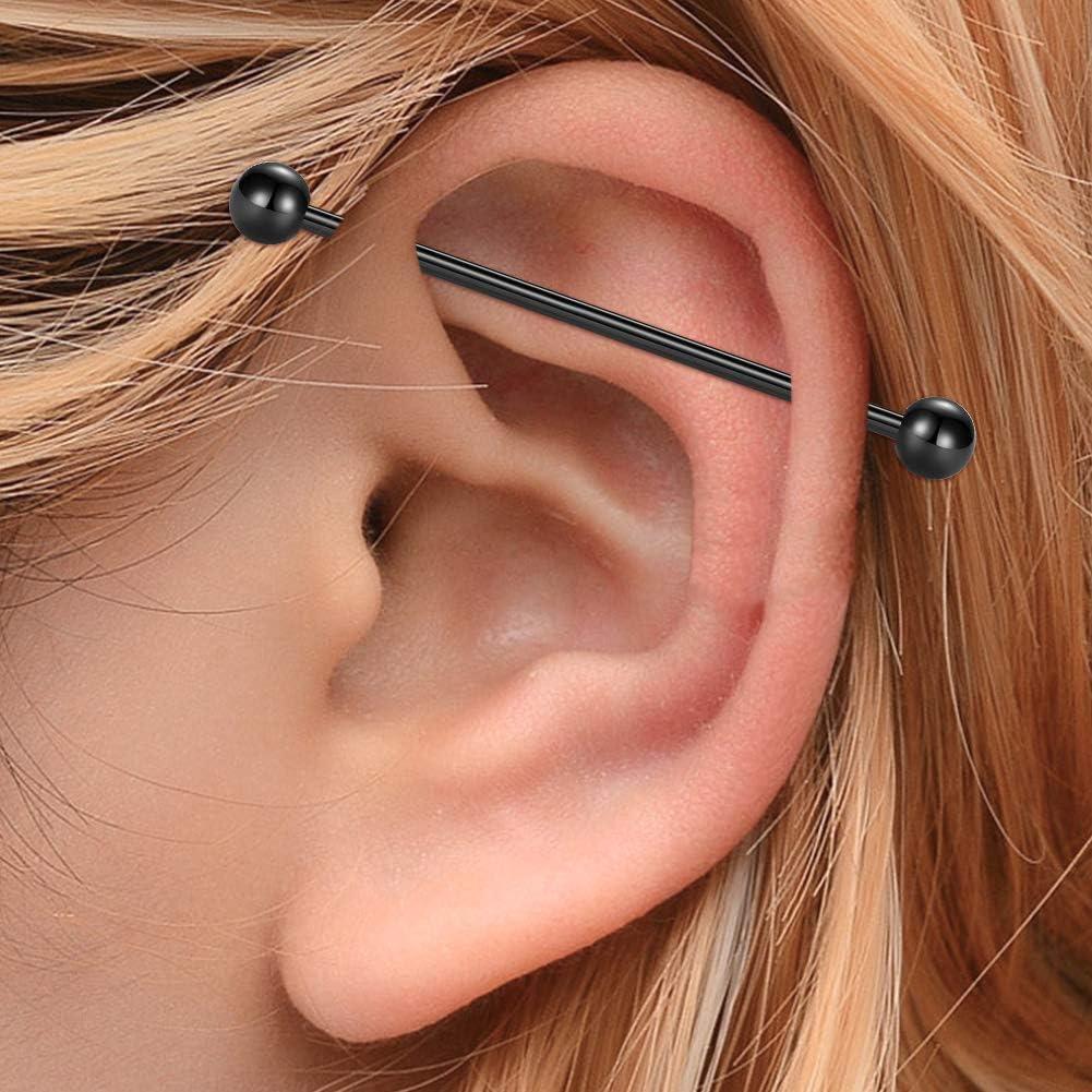 imageMayhoop 14G Industrial Barbell 316L Surgical Stainless Steel Earring Cartilage Body Piercing Jewelry 38mm 1ampamp12 Inch Industrial Piercing Bar Silver Rose Gold Black For Women Men3Black