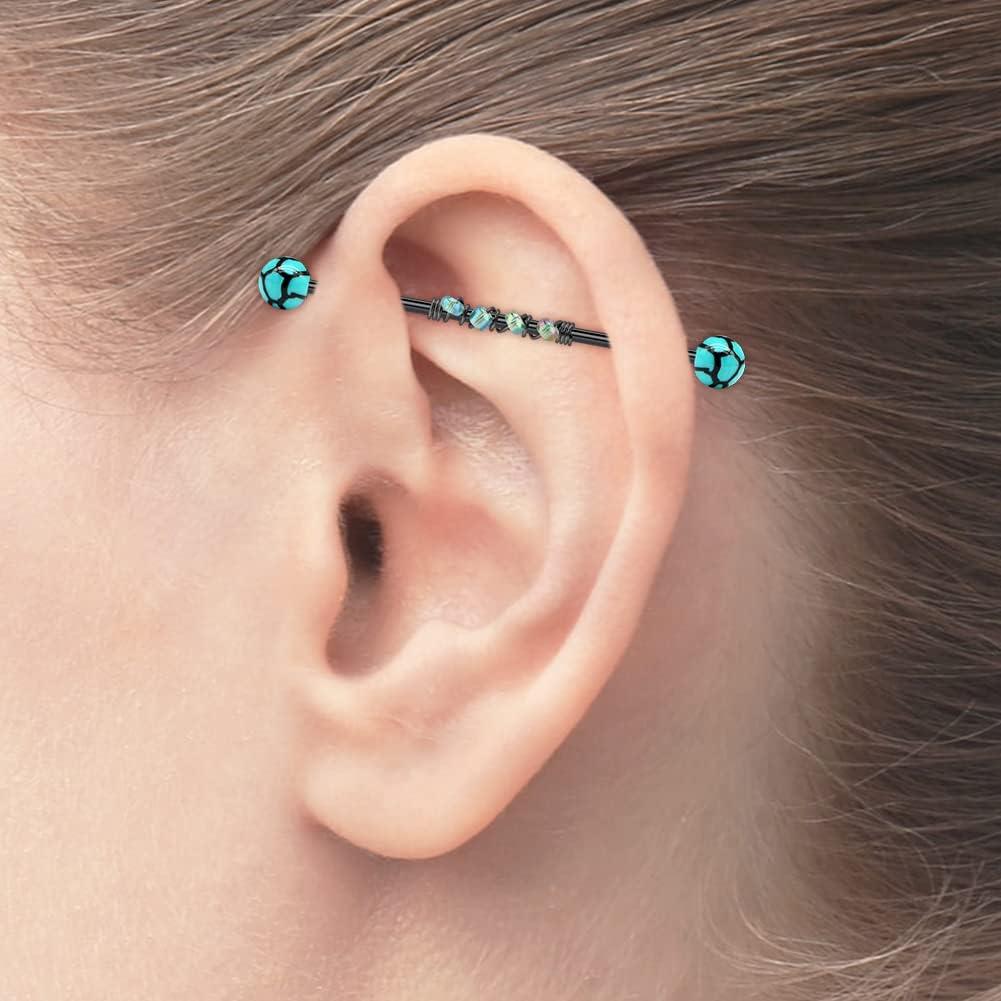 imageMayhoop 14G Industrial Barbell 316L Surgical Stainless Steel Earring Cartilage Body Piercing Jewelry 38mm 1ampamp12 Inch Industrial Piercing Bar Silver Rose Gold Black For Women Men3Black