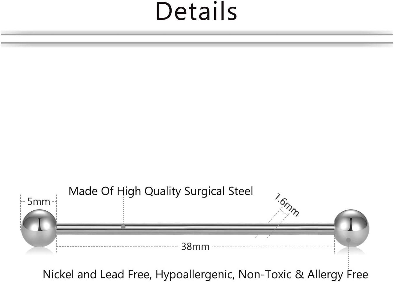 imageMayhoop 14G Industrial Barbell 316L Surgical Stainless Steel Earring Cartilage Body Piercing Jewelry 38mm 1ampamp12 Inch Industrial Piercing Bar Silver Rose Gold Black For Women Men1Silver