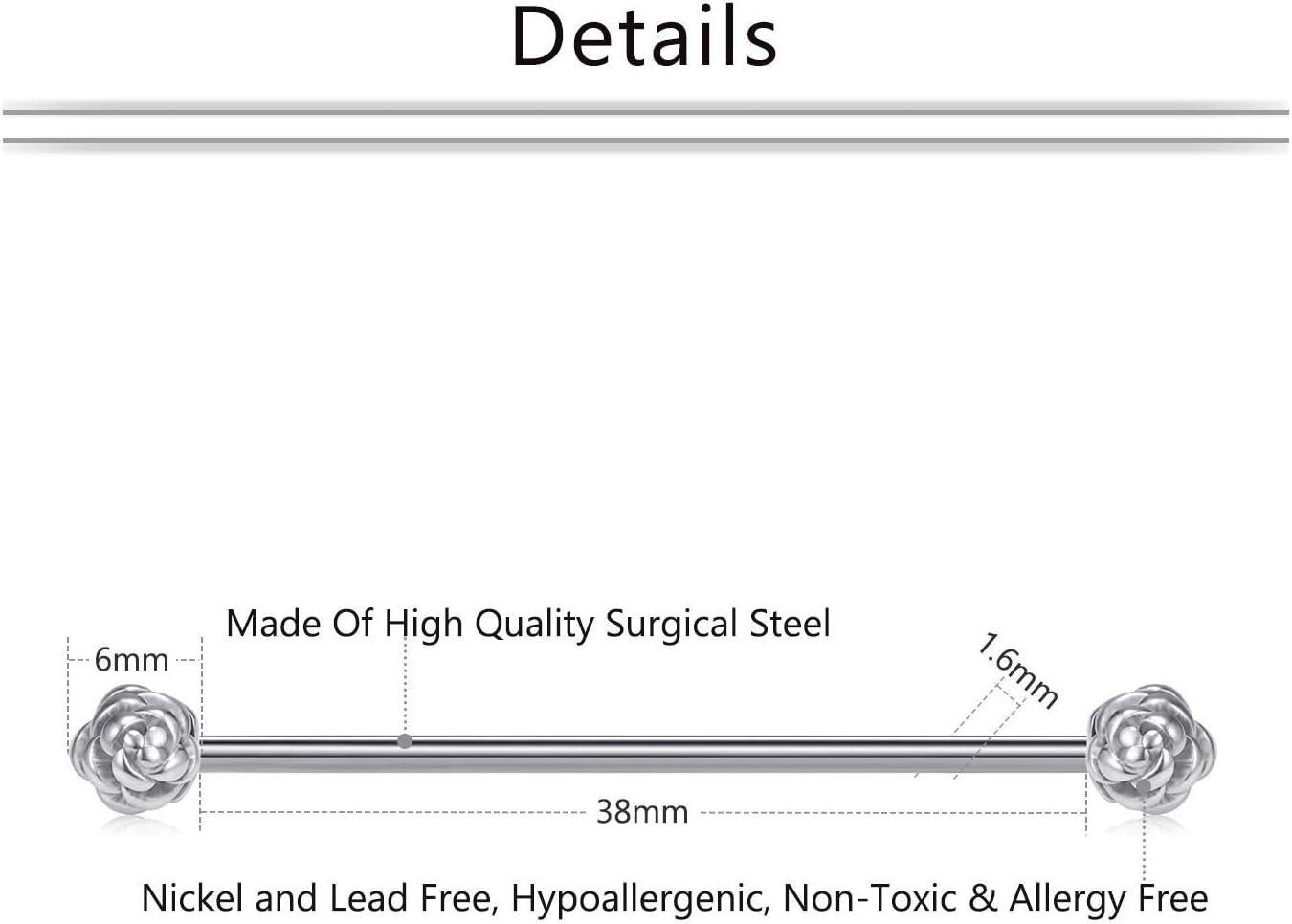 imageMayhoop 14G Stainless Steel Industrial Barbell Earring Cartilage Body Piercing Jewelry 38mm 1ampamp12 Inch Industrial Piercing Bar1Silver