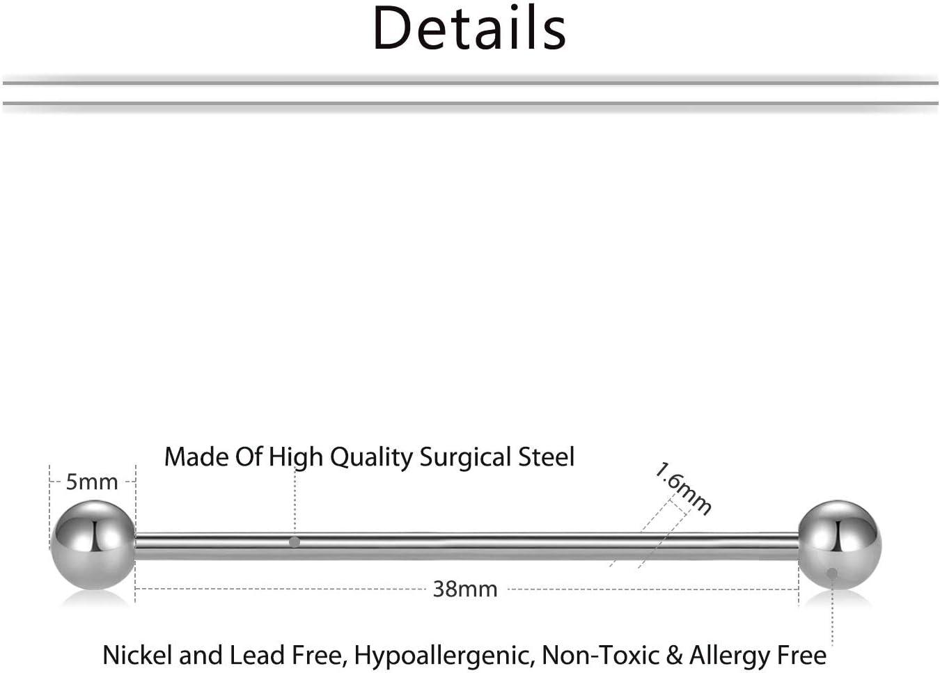 imageMayhoop 14G Stainless Steel Industrial Barbell Earring Cartilage Body Piercing Jewelry 38mm 35mm Inch Industrial Piercing Bar for Women Men 2030PCS38mm1 12Style B