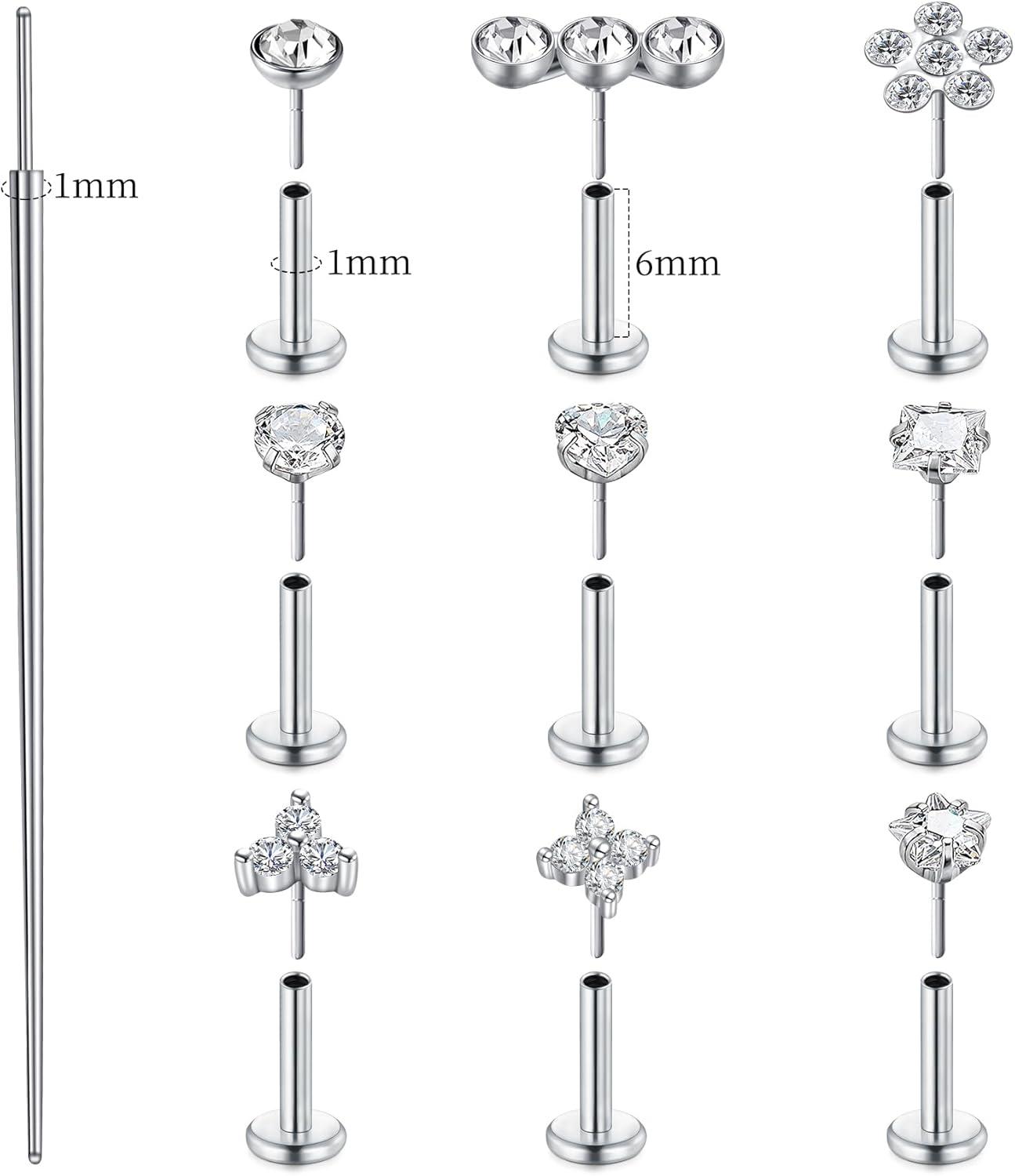 imageMayhoop 14K Gold Push in Stud Earrings 316L Surgical Steel Threadless Stud MultiPack Flat Back Nose Rings Conch Cartilage Tragus Lip Labret Helix Piercing Jewelry Hypoallergenic for Women Men 18G20GSilver 18G 6mm