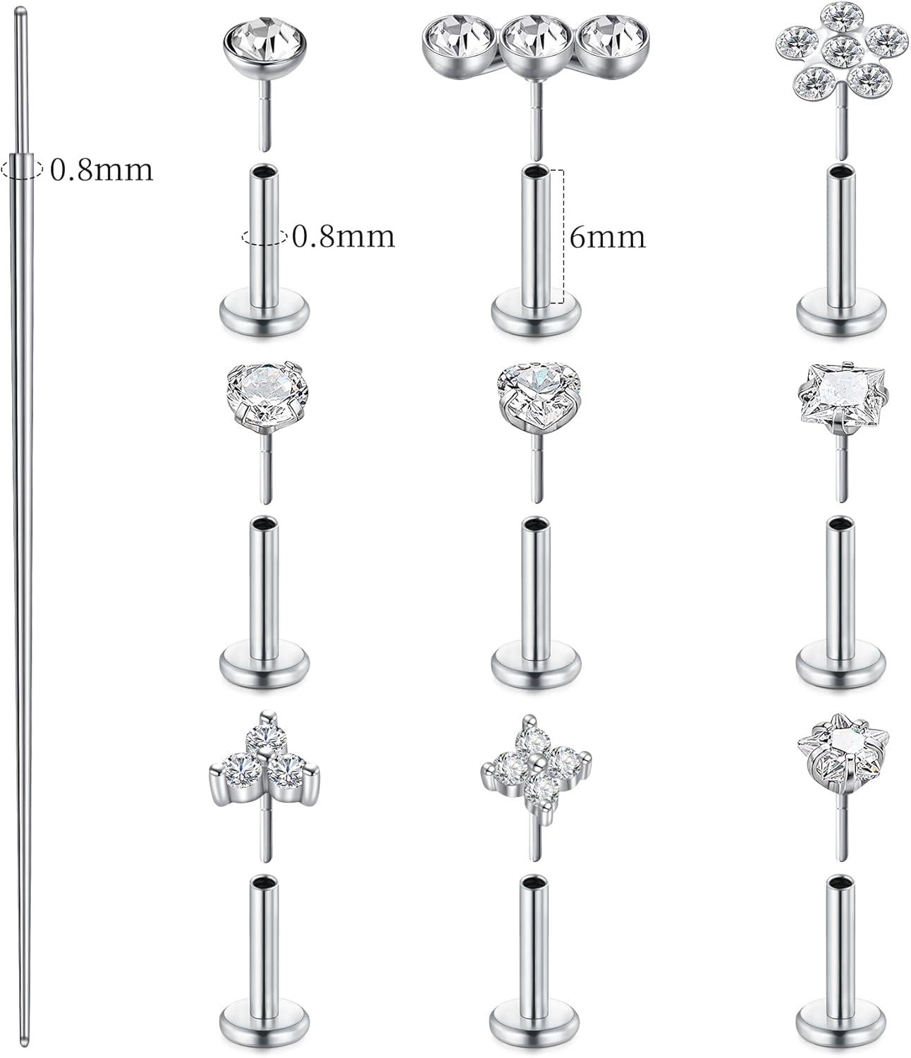 imageMayhoop 14K Gold Push in Stud Earrings 316L Surgical Steel Threadless Stud MultiPack Flat Back Nose Rings Conch Cartilage Tragus Lip Labret Helix Piercing Jewelry Hypoallergenic for Women Men 18G20GSilver 20G 6mm