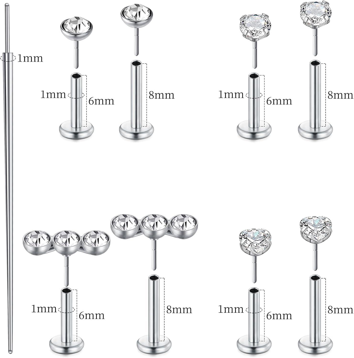 imageMayhoop 14K Gold Threadless Nose Stud Earrings 316L Surgical Steel Push in Flat Back Nose Rings Conch Cartilage Tragus Lip Labret Helix Piercing Jewelry Hypoallergenic for Women Men 18G20GSilver 18G