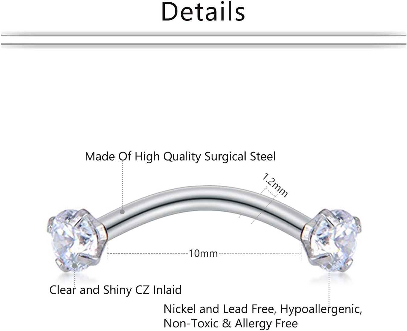 imageMayhoop 16G Rook Earrings Piercing Jewelry Daith Snug Eyebrow Rings Piercing Stainless Steel Curved Barbell Anti Tragus Forward Helix Piercings for Women Men4GreenSilver 10mm6Pcs6mm2Pcs special