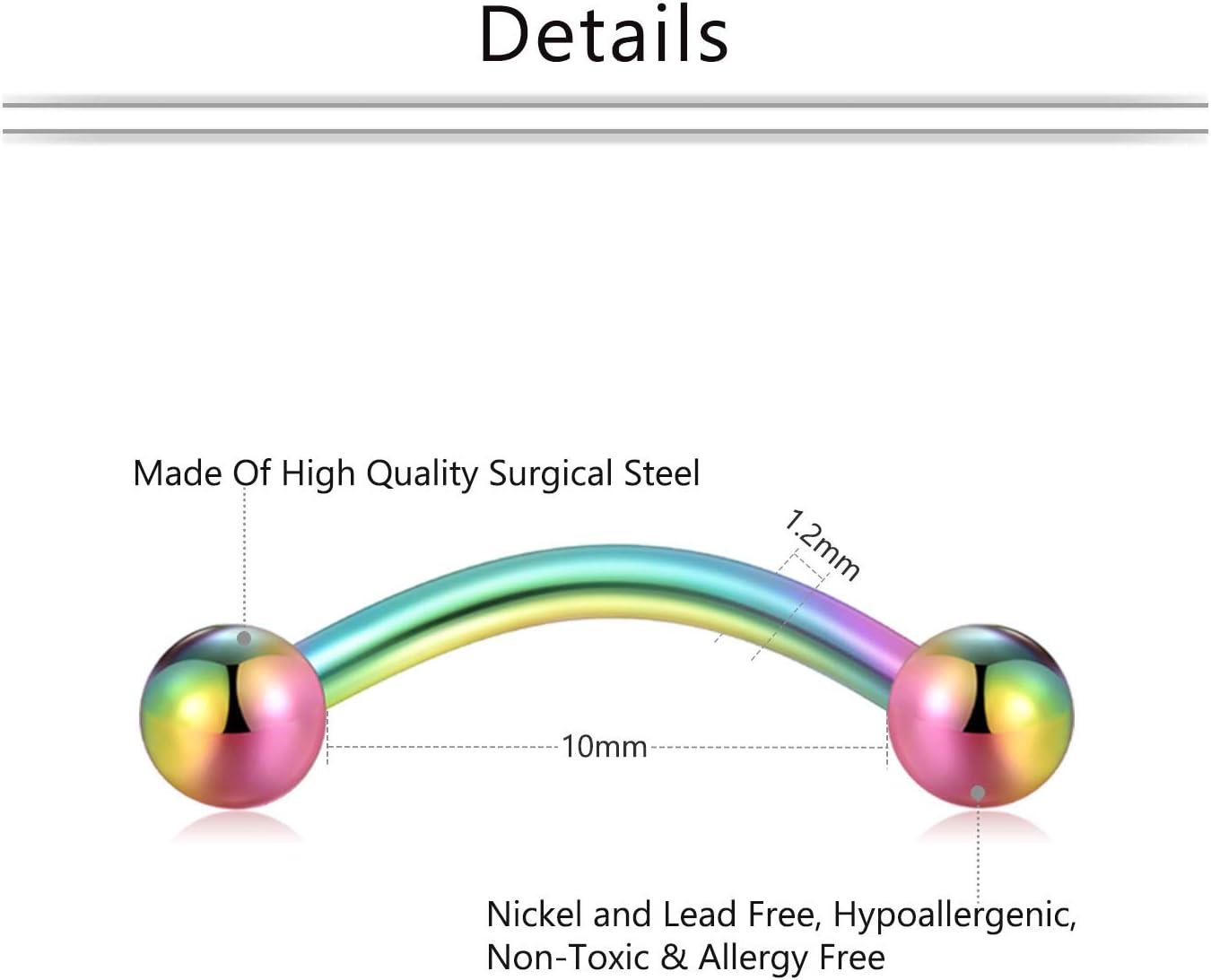 imageMayhoop 16G Surgical Steel Daith Rook Earring 10mm Curved Barbell Eyebrow Rings Piercing Jewelry for Women Men