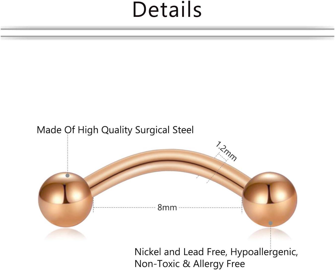imageMayhoop 16G Surgical Steel Daith Rook Earring 8mm 10mm Curved Barbell Eyebrow Rings Piercing Jewelry for Women Men
