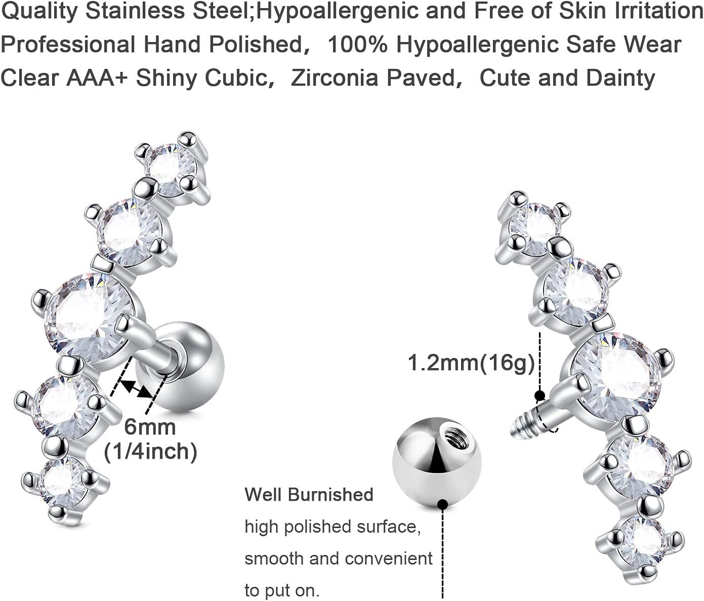 imageMayhoop 16g Cartilage Earrings Men Women Surgical Stainless Steel Tragus Piercing Jewelry Stud Hoop Forward Helix Rook Daith Conch EarringsSilver