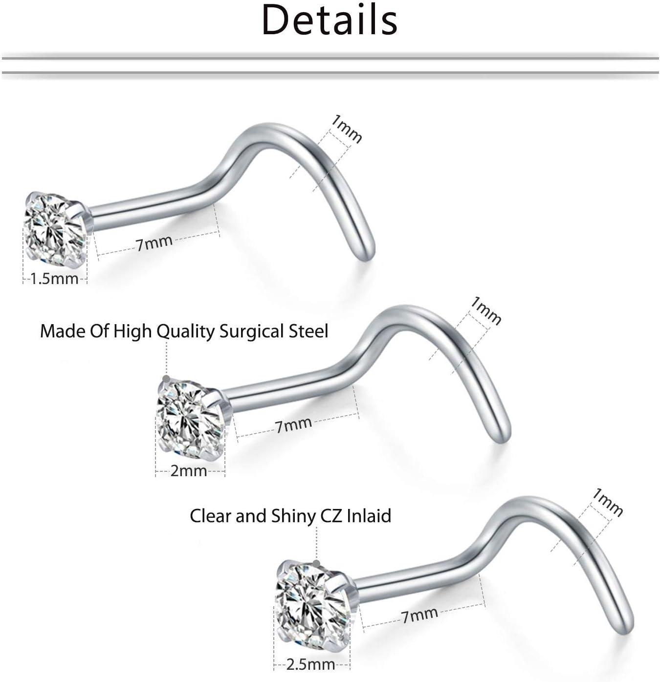 imageMayhoop 18g Stainless Steel Nose Rings Hoop L Shape Nose Studs Nose Screw Bone Silver Rose Gold Black Rainbow Pack for Women MenStyle ASilvermulticolorBlack