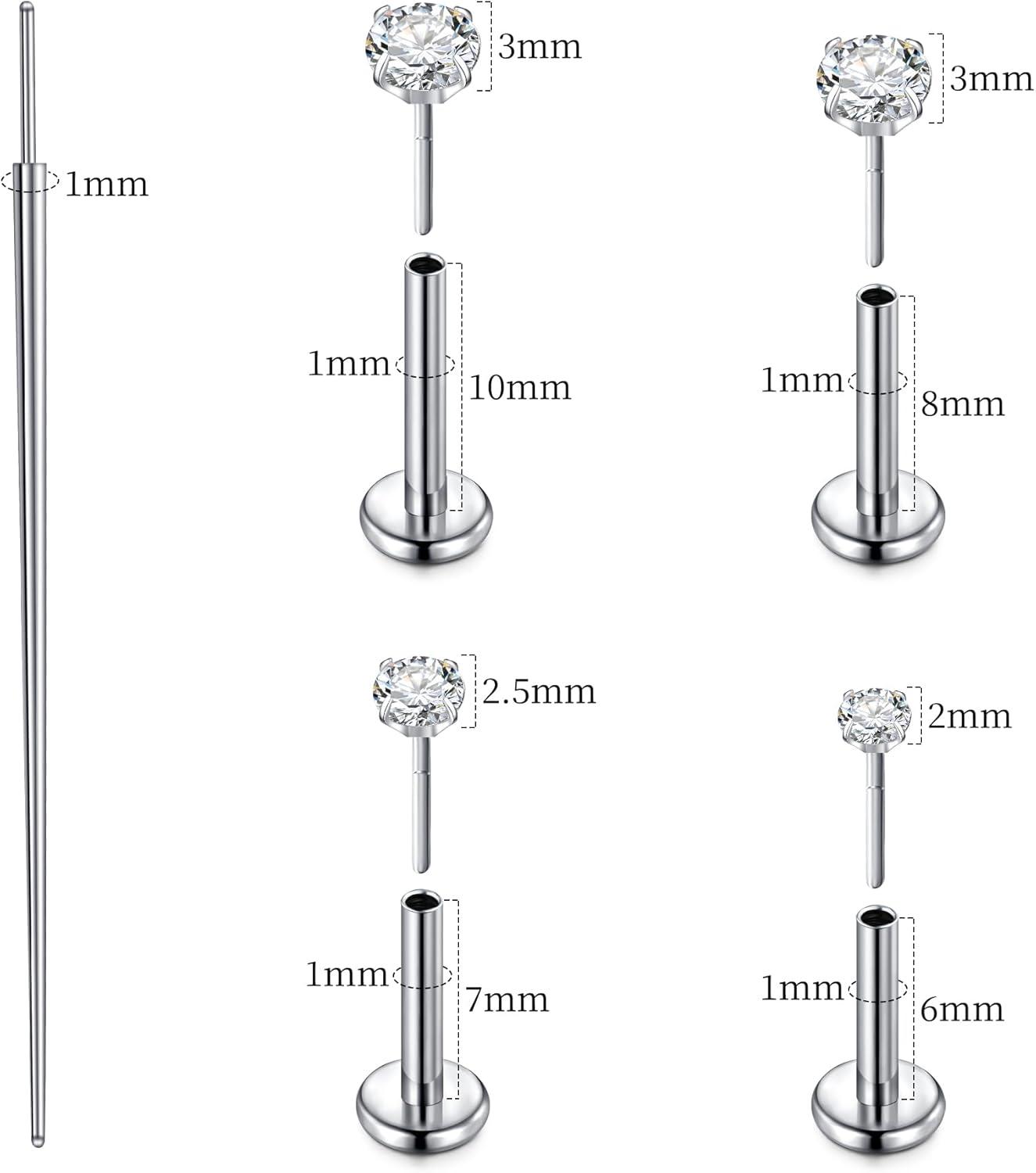 imageMayhoop Threadless Nose Stud Earrings G23 Titanium Push in Flat Back Nose Rings Helix Cartilage Tragus Lip Labret Conch Piercing Jewelry Hypoallergenic for Women Men 16G18G20G18G 67810mm