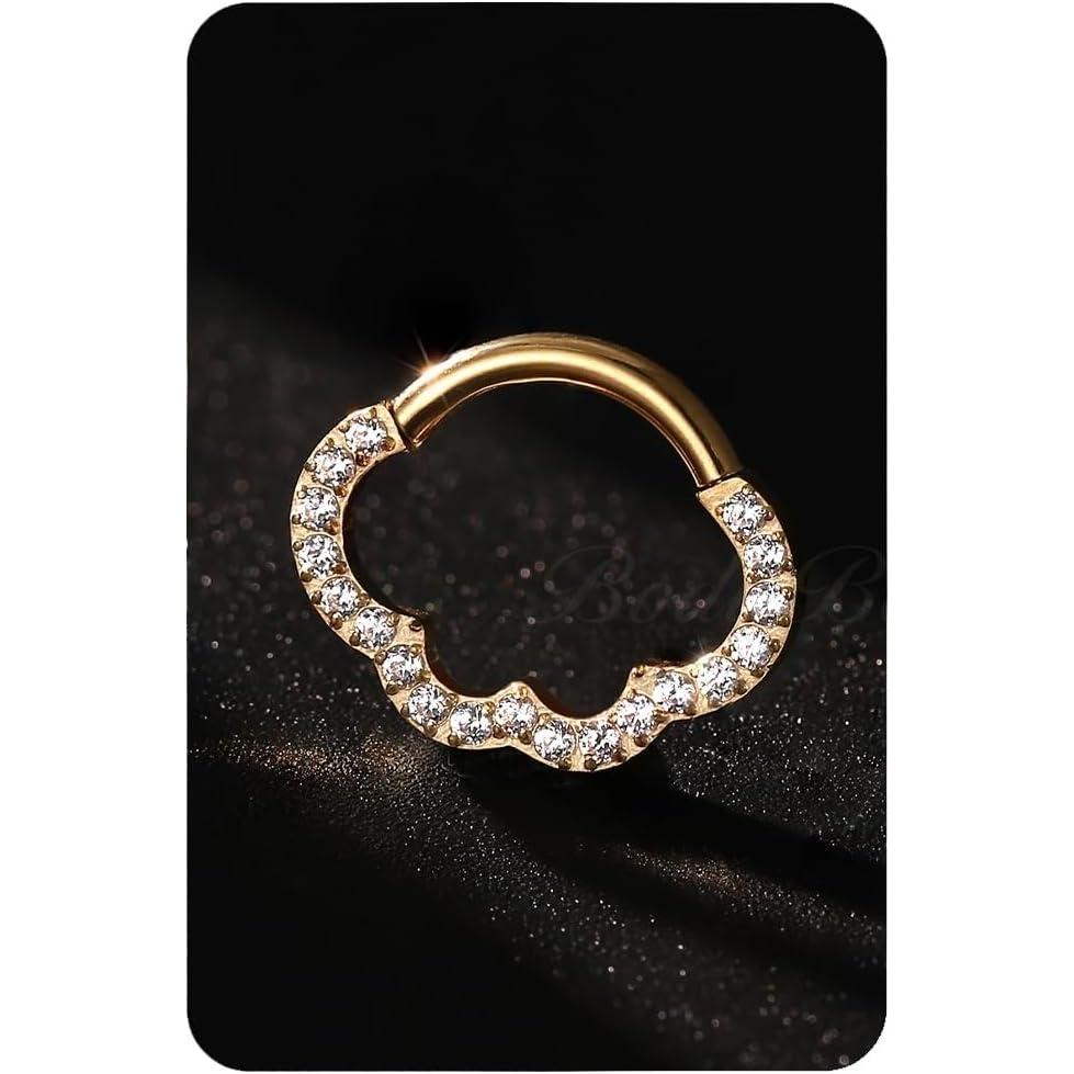 imageBodyBonita 16G Cloud Hinged Septum Rings G23 Titanium Nose Rings Hoops Clicker Septum Jewelry CZ Nose Piercings Helix Tragus Rook Daith Earrings for Women Men Silver14K Gold Plated 8mmGoldCloud Shape