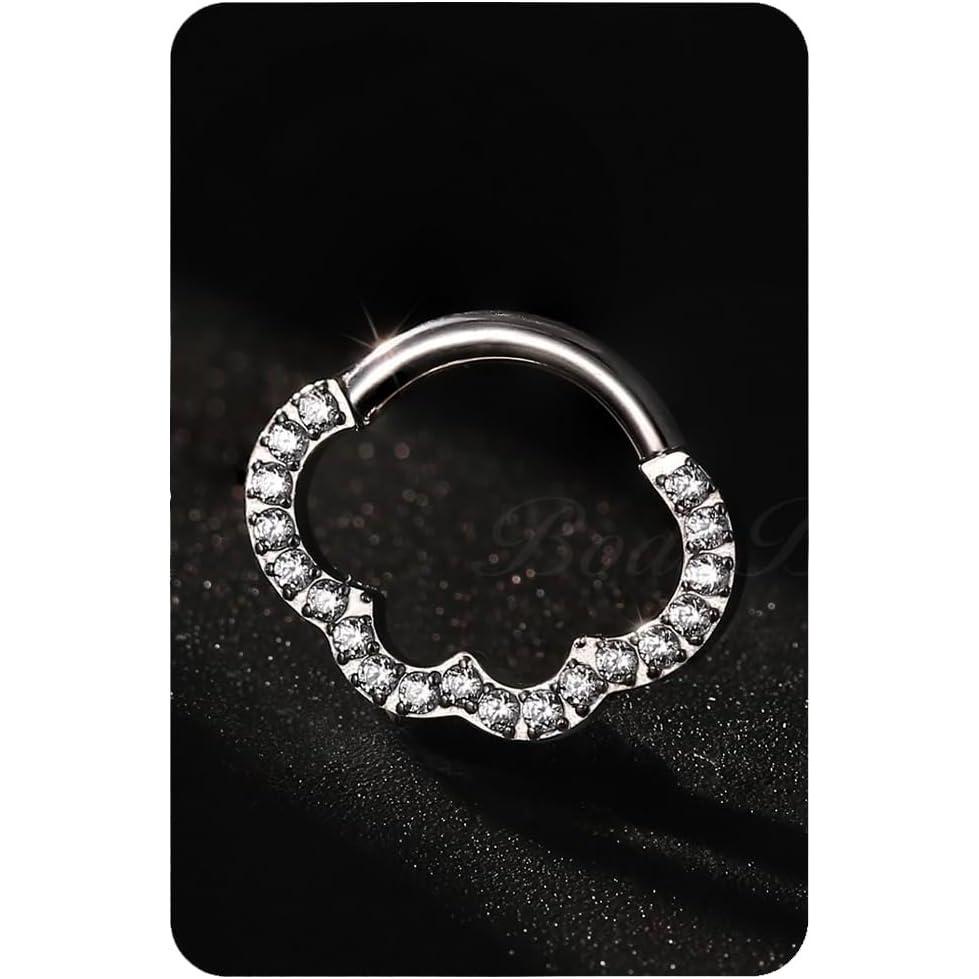 imageBodyBonita 16G Cloud Hinged Septum Rings G23 Titanium Nose Rings Hoops Clicker Septum Jewelry CZ Nose Piercings Helix Tragus Rook Daith Earrings for Women Men Silver14K Gold Plated 8mmSilverCloud Shape