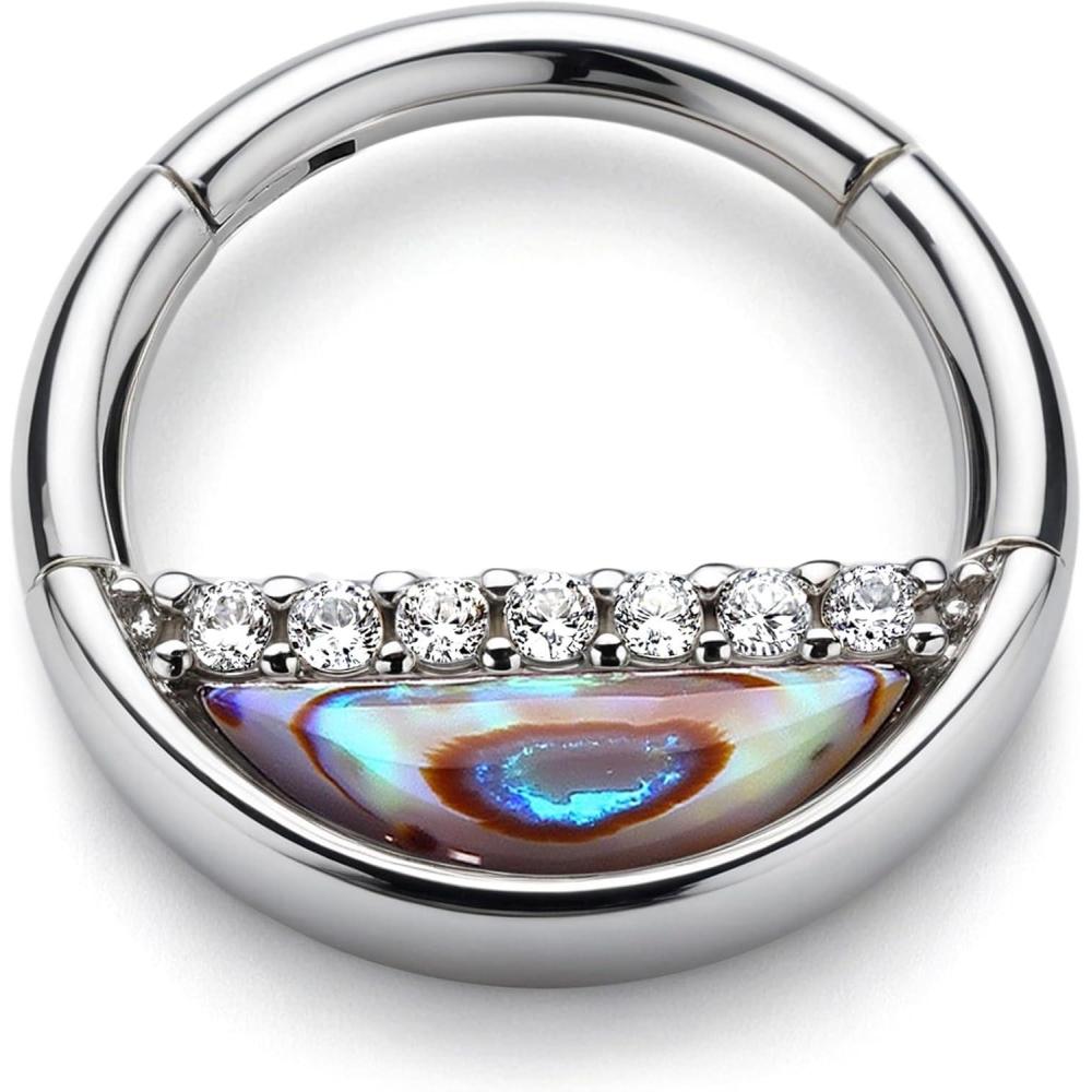 imageBodyBonita 16G Green Shell Septum Rings Jewelry 316L Surgical Steel Nose Rings Hoops Clicker CZ Septum Jewelry Nose Piercings Helix Tragus Rook Daith Earrings for Women Men Silver 8mmSilver