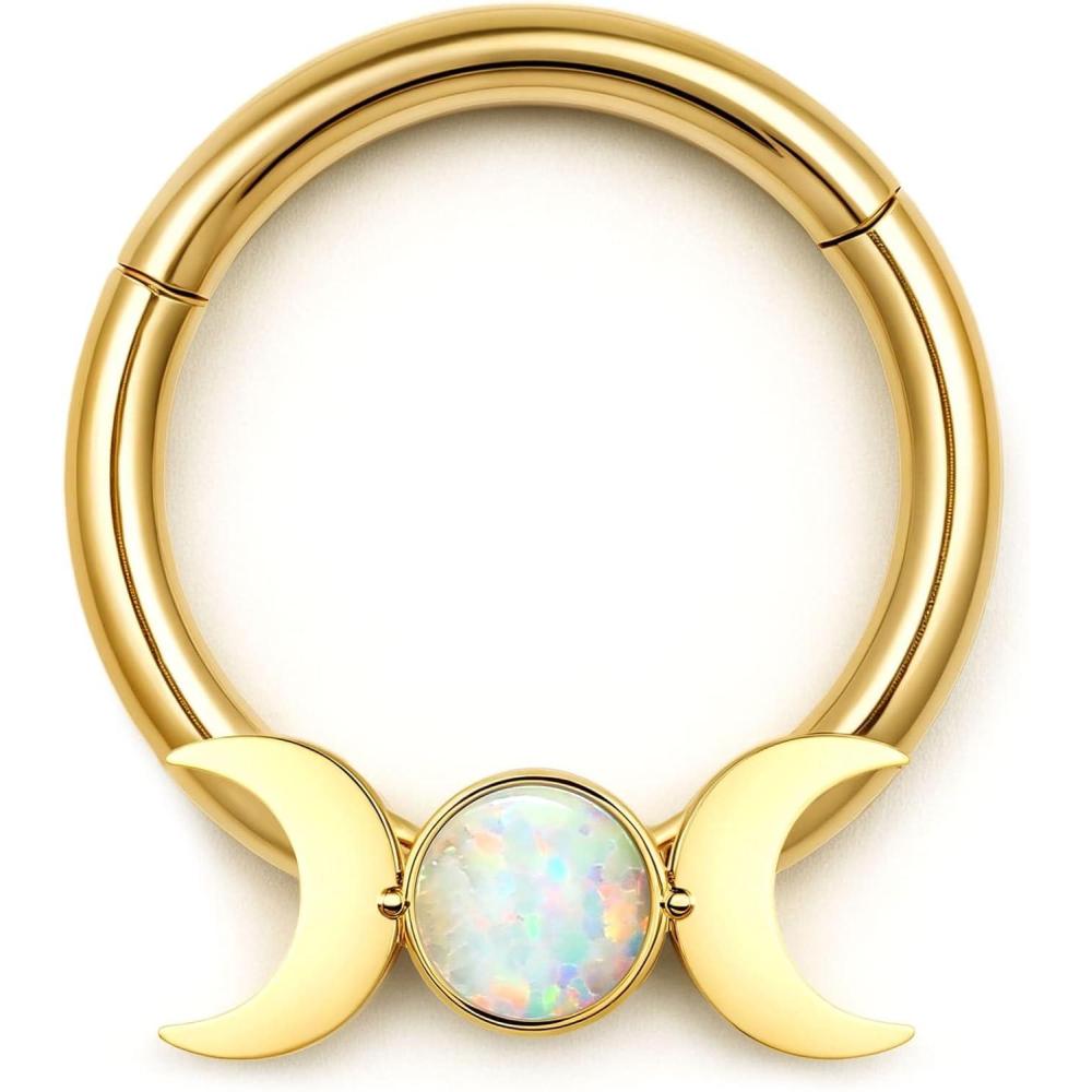 imageBodyBonita 16G Opal Septum Rings CZ 316L Surgical Steel Septum Jewelry Nose Rings Hoops Clicker Helix Tragus Rook Daith Piercings for Women Men SilverGold 8 mmGoldMoon Opal