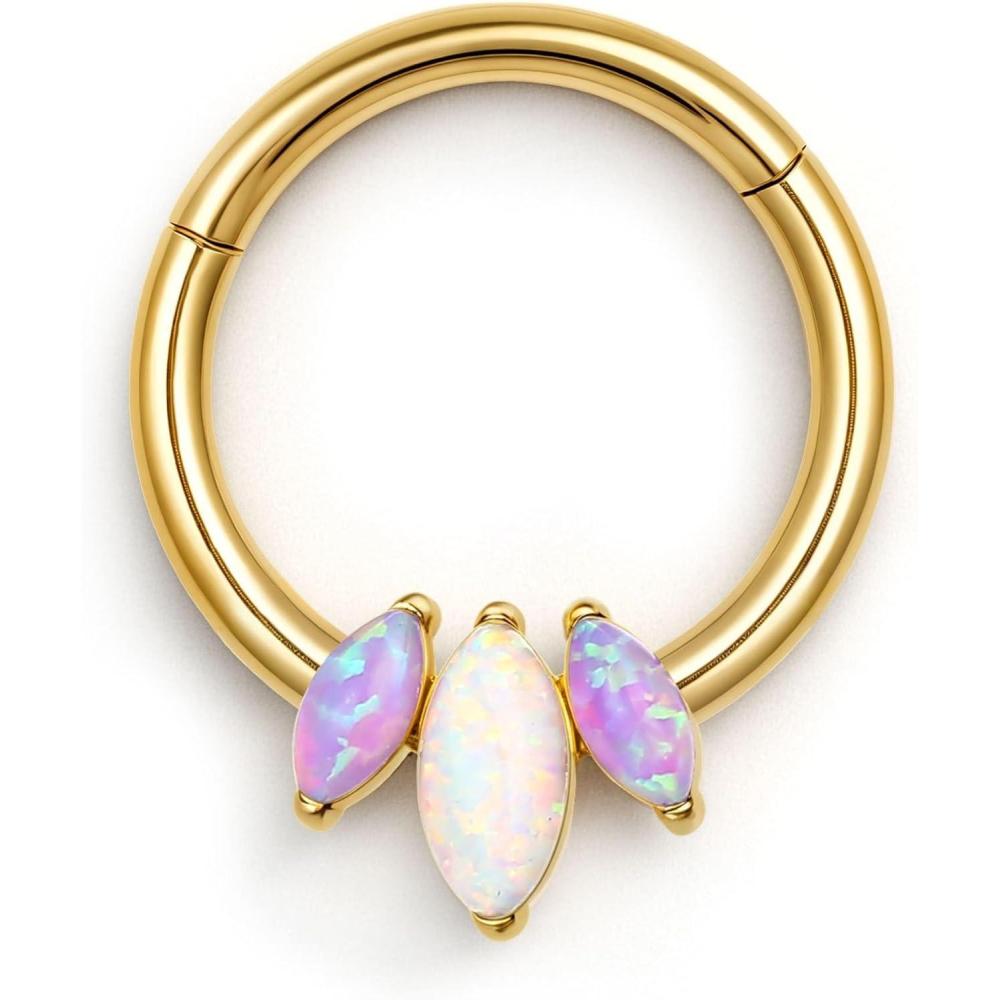 imageBodyBonita 16G Opal Septum Rings CZ 316L Surgical Steel Septum Jewelry Nose Rings Hoops Clicker Helix Tragus Rook Daith Piercings for Women Men SilverGold 8 mmGoldPurple Opal