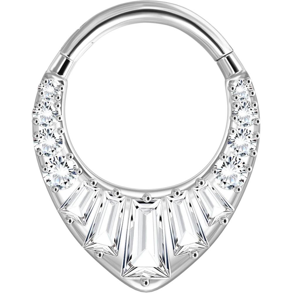 imageBodyBonita 16G Septum Ring  316L Surgical Steel Teardrop Nose Rings Hoops Clear CZ Nose Piercings Daith Piercing Jewelry Tragus Helix Rook Cartilage Earrings for Women 8mmSilverRectangular CZ