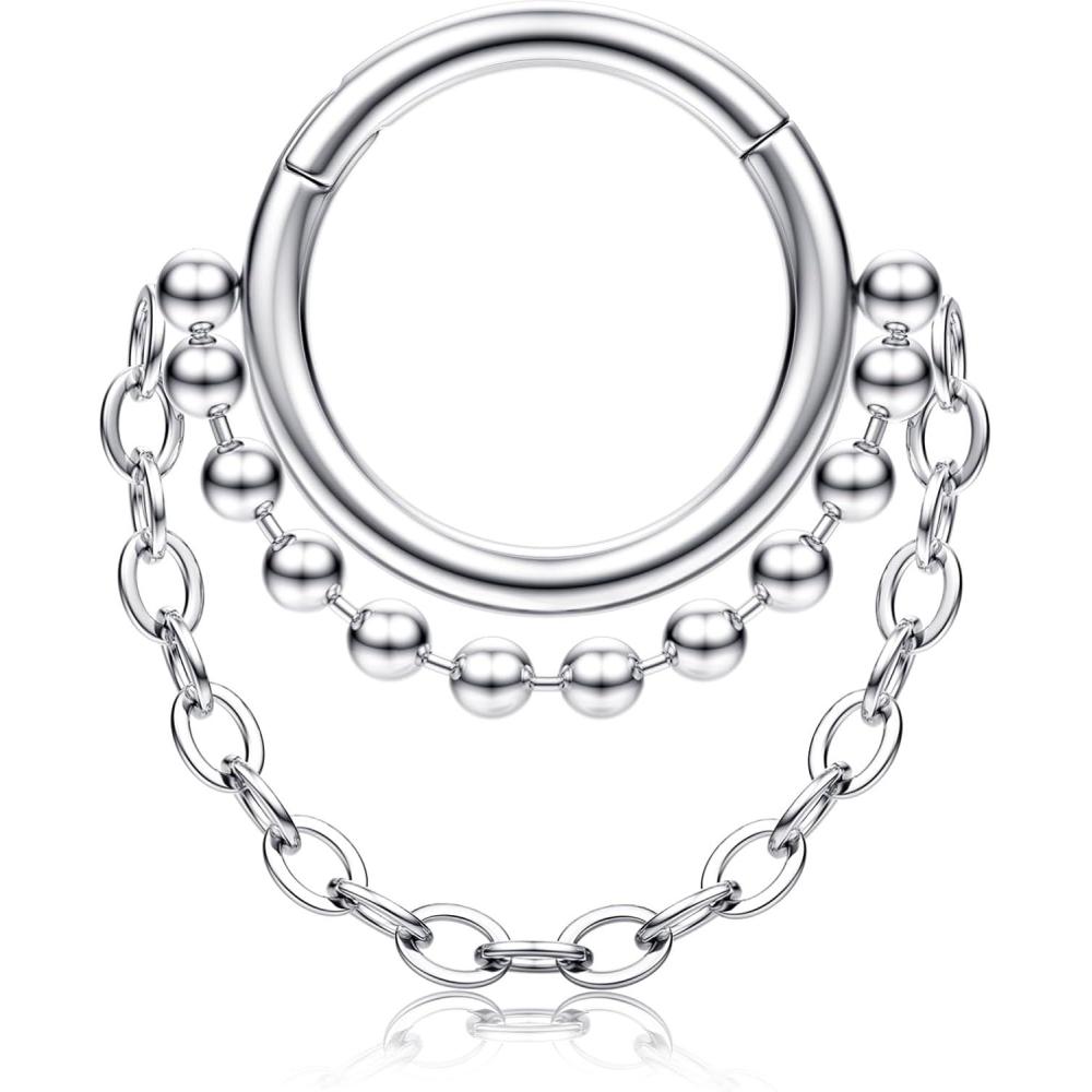 imageBodyBonita 16G Septum Rings Clicker 316L Stainless Steel Septum Nose Rings for Women Daith Earrings for Women Septum Jewelry Conch Daith Piercing Jewelry 14k Gold PlatedSilver 8mm 10mmChian ClickerGoldSilver