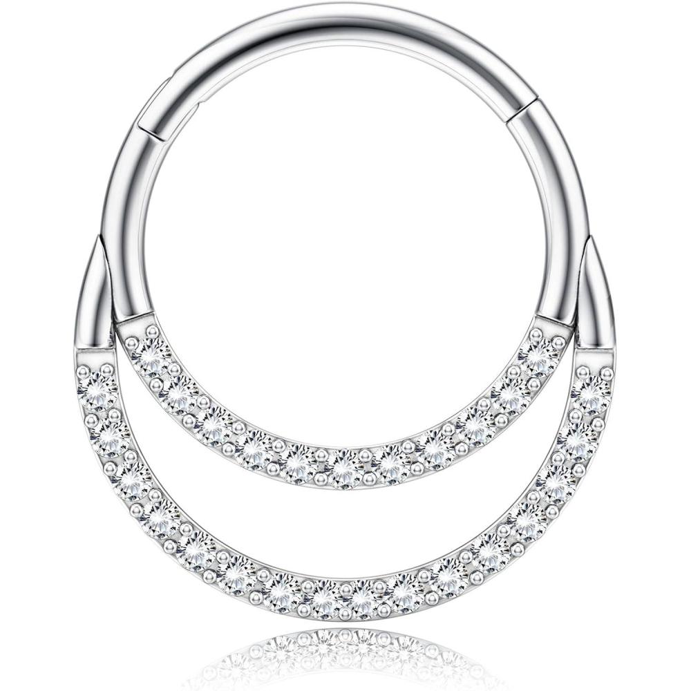 imageBodyBonita 16G Septum Rings Clicker 316L Stainless Steel Septum Nose Rings for Women Daith Earrings for Women Septum Jewelry Conch Daith Piercing Jewelry 14k Gold PlatedSilver 8mm 10mmRadiant Crescent LayeredSilver