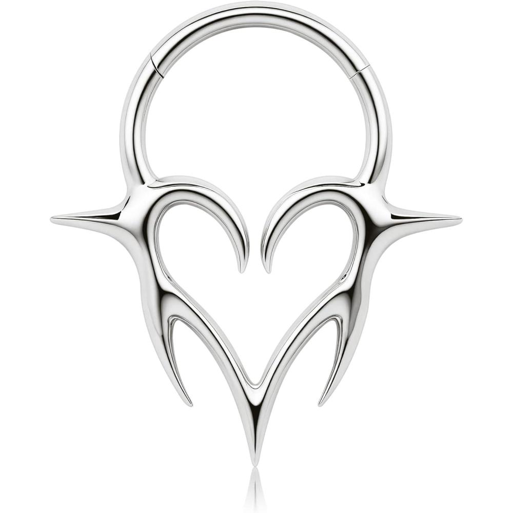imageBodyBonita 16G Septum Rings Flame Heart G23 Titanium Septum Jewelry Nose Rings Hoops Clicker Conch Helix Tragus Rook Daith Piercings for Women Men SilverGold Plated 810mmSilver