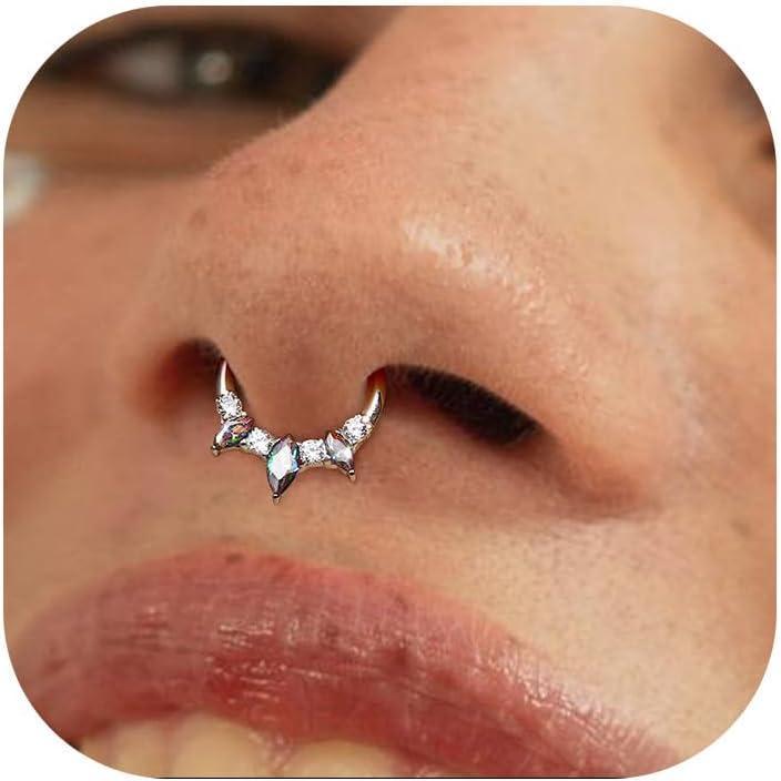 imageBodyBonita 16G Septum Rings Jewelry  Cubic Zirconia Luxe 316L Stainless Steel Hinged Nose Rings Hoops for Women Conch Piercing Jewelry Tragus Daith Helix Earring 14K Gold PlatedSilver 8 mm10 mmNebularGoldSilver