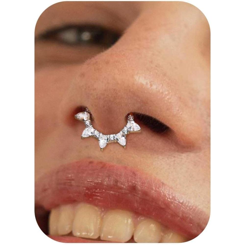 imageBodyBonita 16G Septum Rings Jewelry  Cubic Zirconia Luxe 316L Stainless Steel Hinged Nose Rings Hoops for Women Conch Piercing Jewelry Tragus Daith Helix Earring 14K Gold PlatedSilver 8 mm10 mmTwinkle StarsSilver