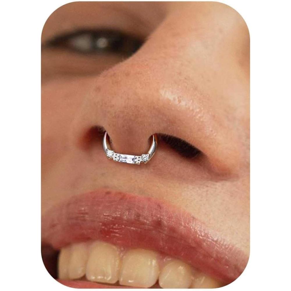 imageBodyBonita 16G Septum Rings Jewelry  Cubic Zirconia Luxe 316L Stainless Steel Hinged Nose Rings Hoops for Women Conch Piercing Jewelry Tragus Daith Helix Earring 14K Gold PlatedSilver 8 mm10 mmLuminous GraceWhiteSilver