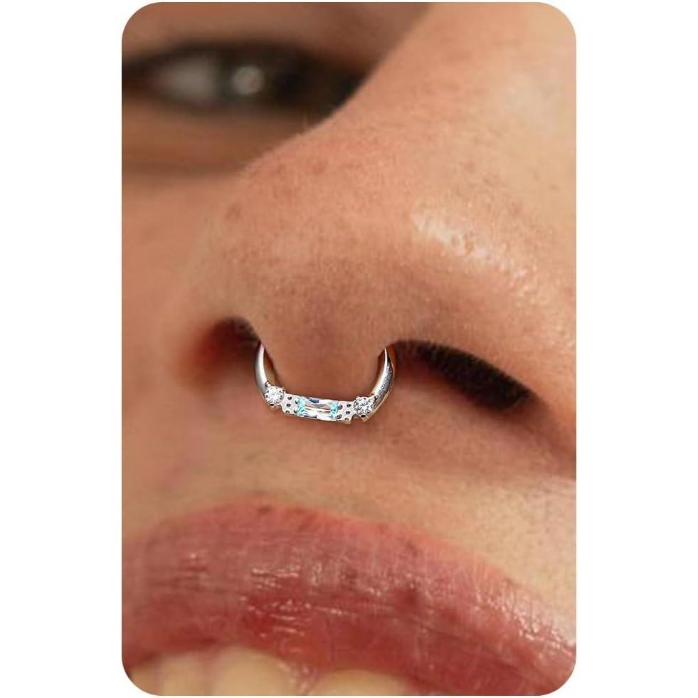 imageBodyBonita 16G Septum Rings Jewelry  Cubic Zirconia Luxe 316L Stainless Steel Hinged Nose Rings Hoops for Women Conch Piercing Jewelry Tragus Daith Helix Earring 14K Gold PlatedSilver 8 mm10 mmLuminous GraceBlueSilver